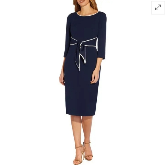 Adrianna Papell Tipped Crepe Tie Waist Dress - Picture 1 of 8